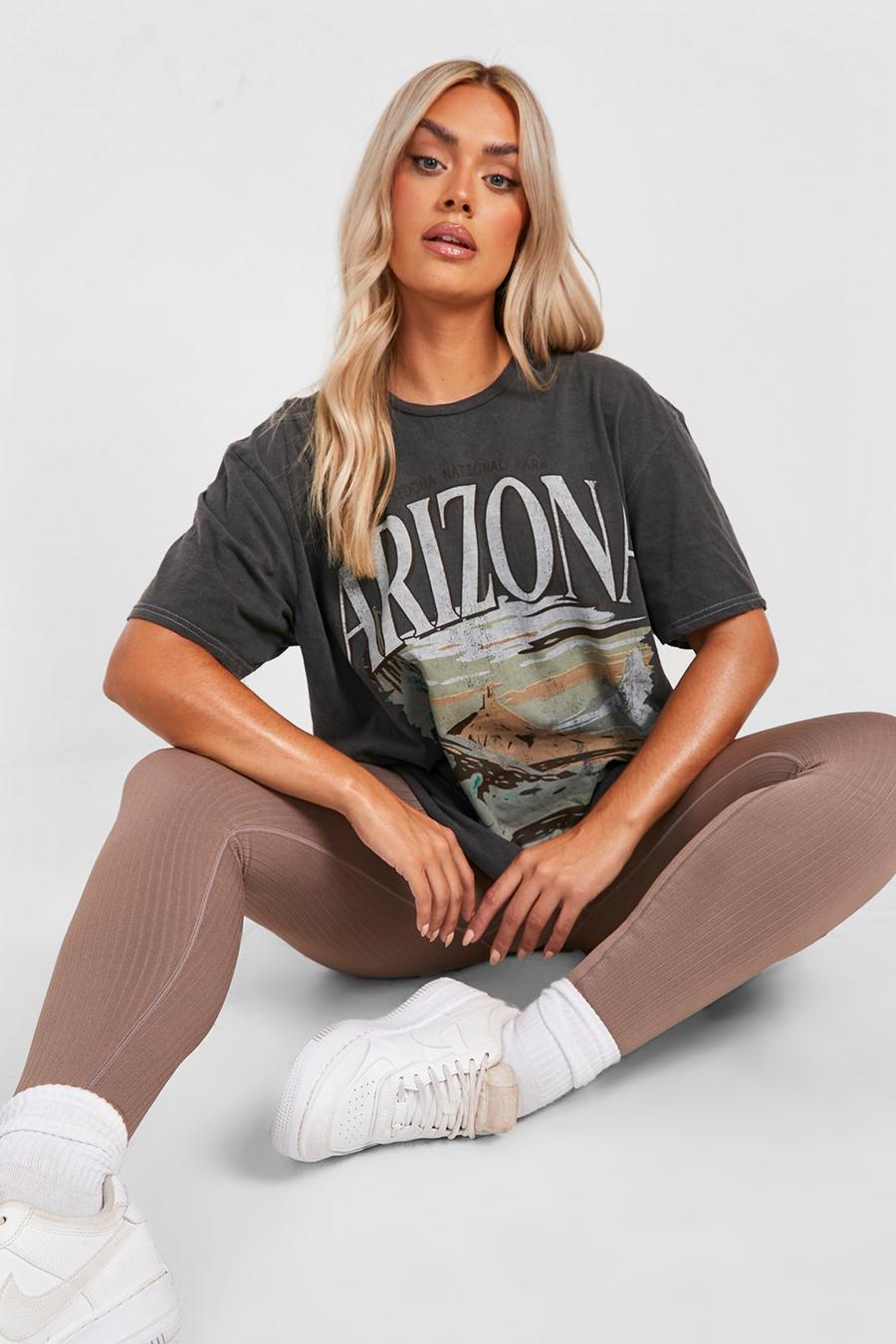 Grande taille - T-shirt oversize délavé à slogan Arizona, Charcoal