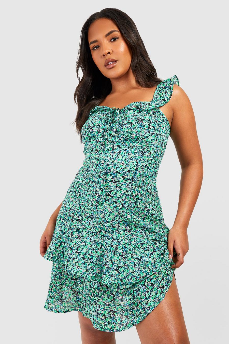 Grande taille - Robe patineuse fleurie, Green