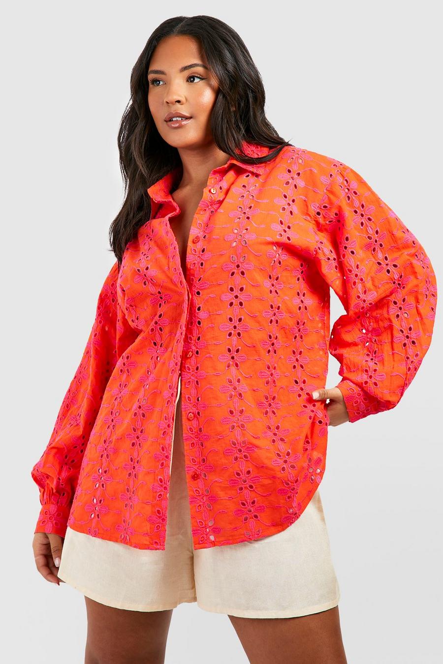 Camicia Plus Size in pizzo sangallo, Orange