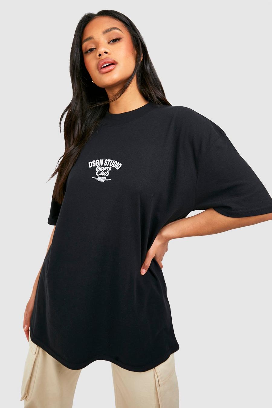 Oversize T-Shirt mit Dsgn Studio Sports Club Slogan, Black