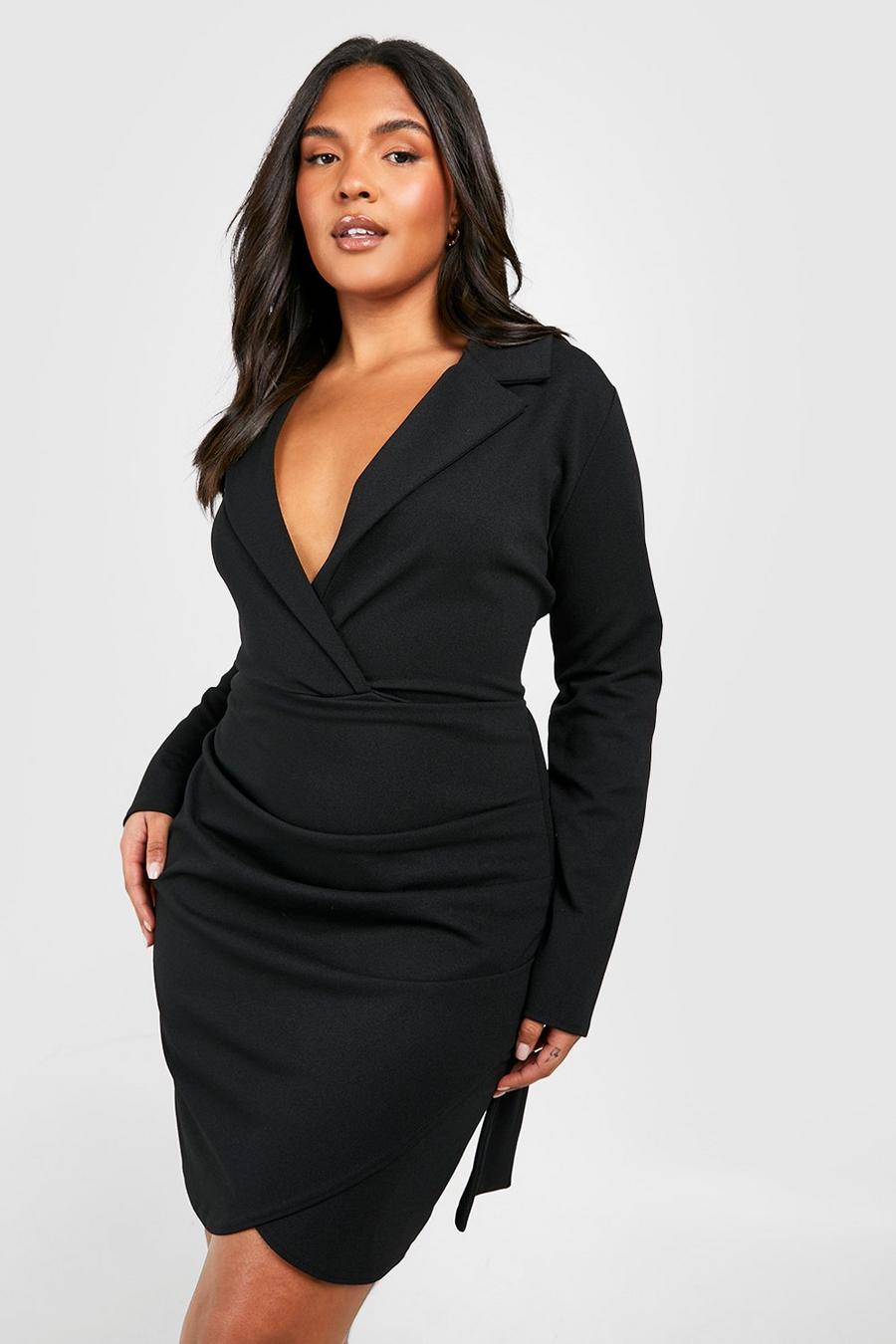 Black Plus Wrap Detail Fitted Blazer Dress image number 1