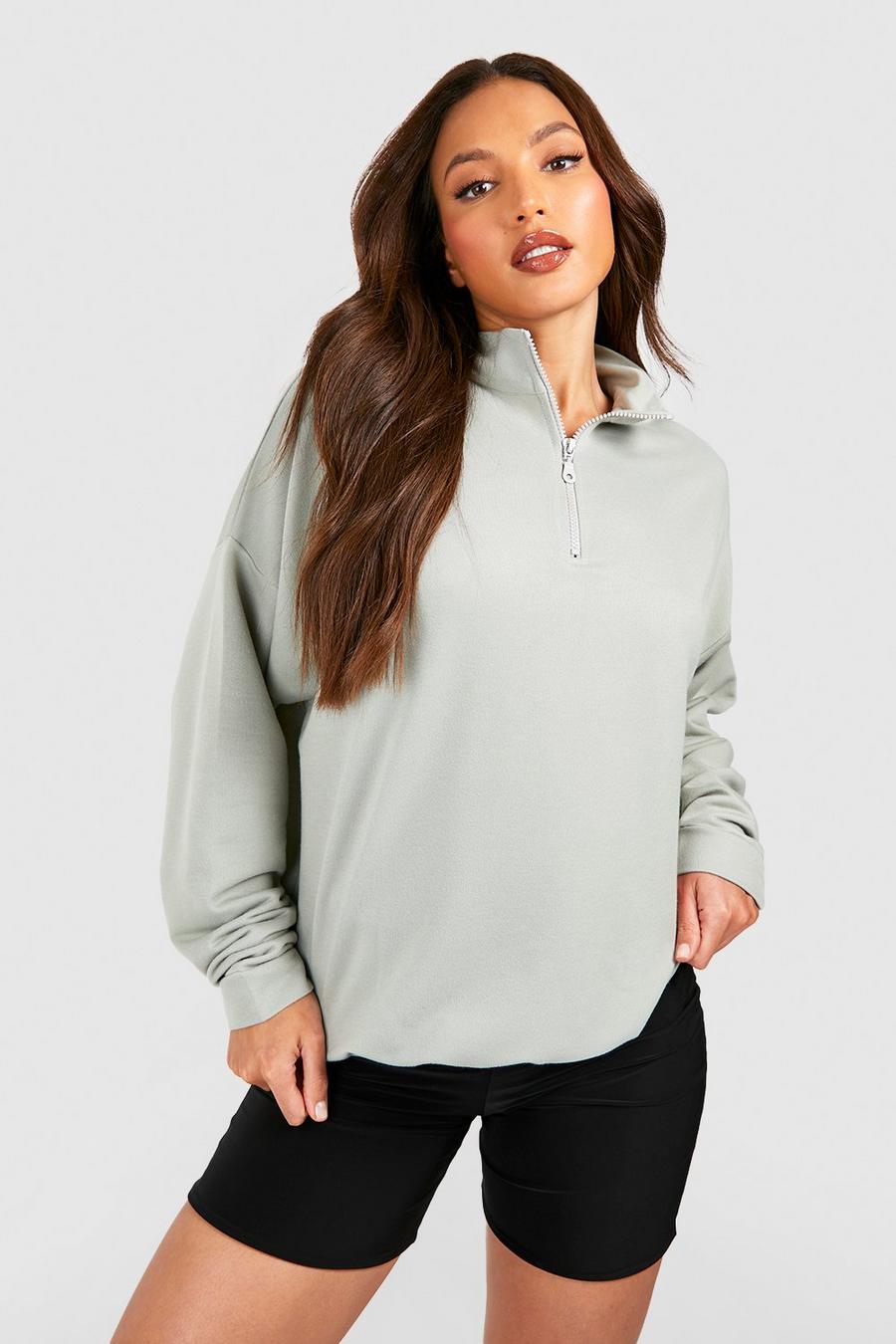 Tall Sweatshirt mit halbem Reißverschluss, Sage