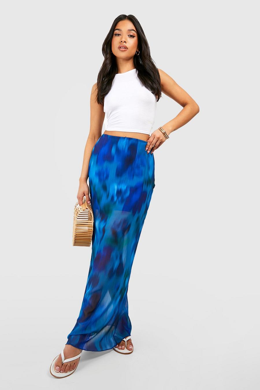 Blue Mixed Animal Print Midi Skirt