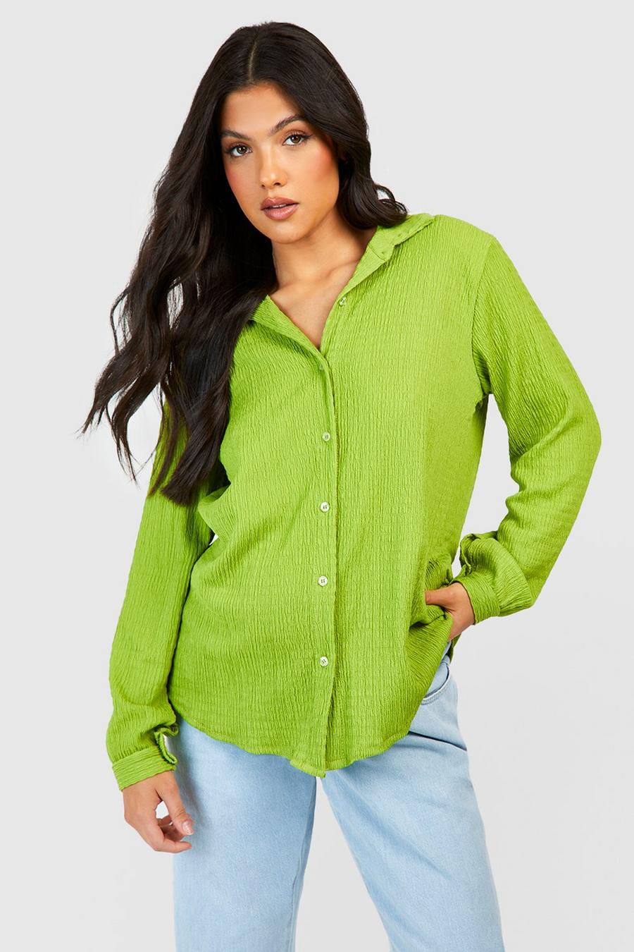Chartreuse Maternity Crinkle Oversized Shirt
