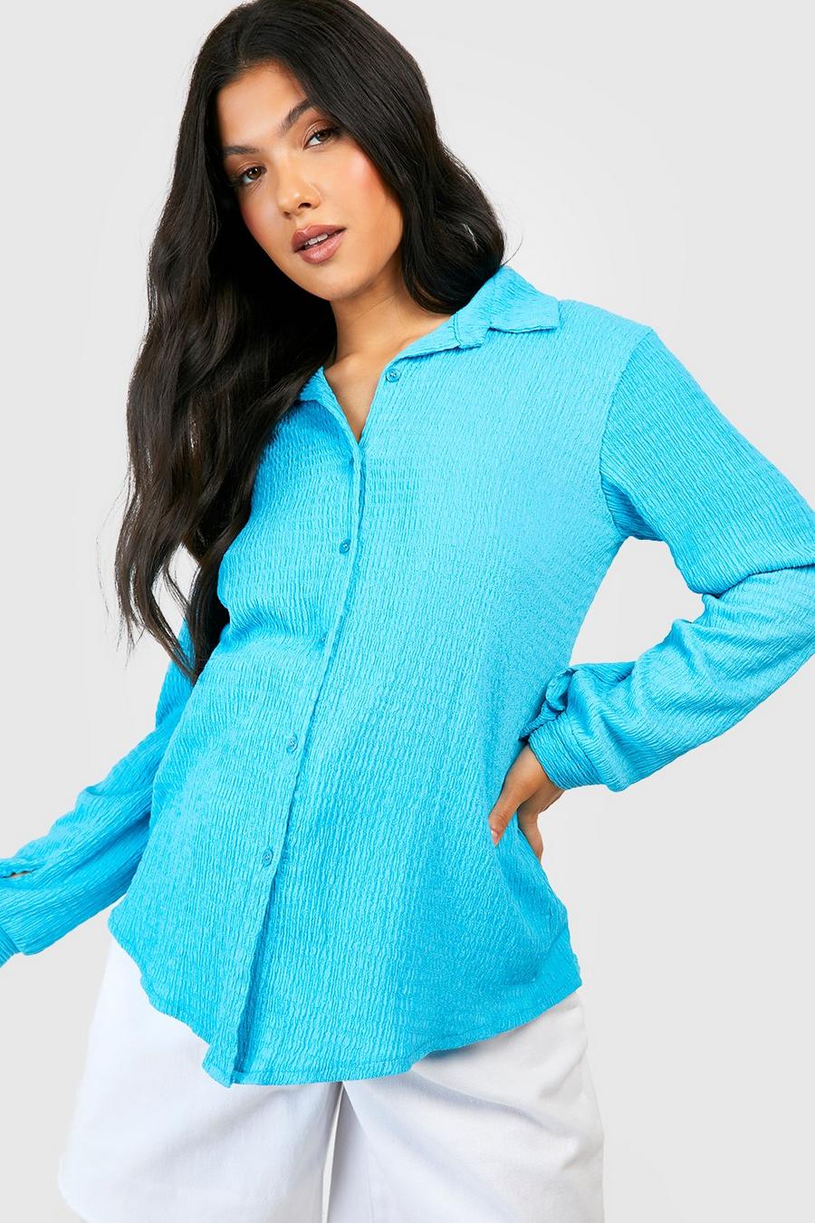 Umstandsmode Oversize Hemd in Knitteroptik, Turquoise