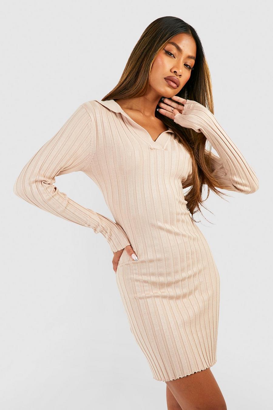 Stone Wide Rib Polo Collar Knitted Dress