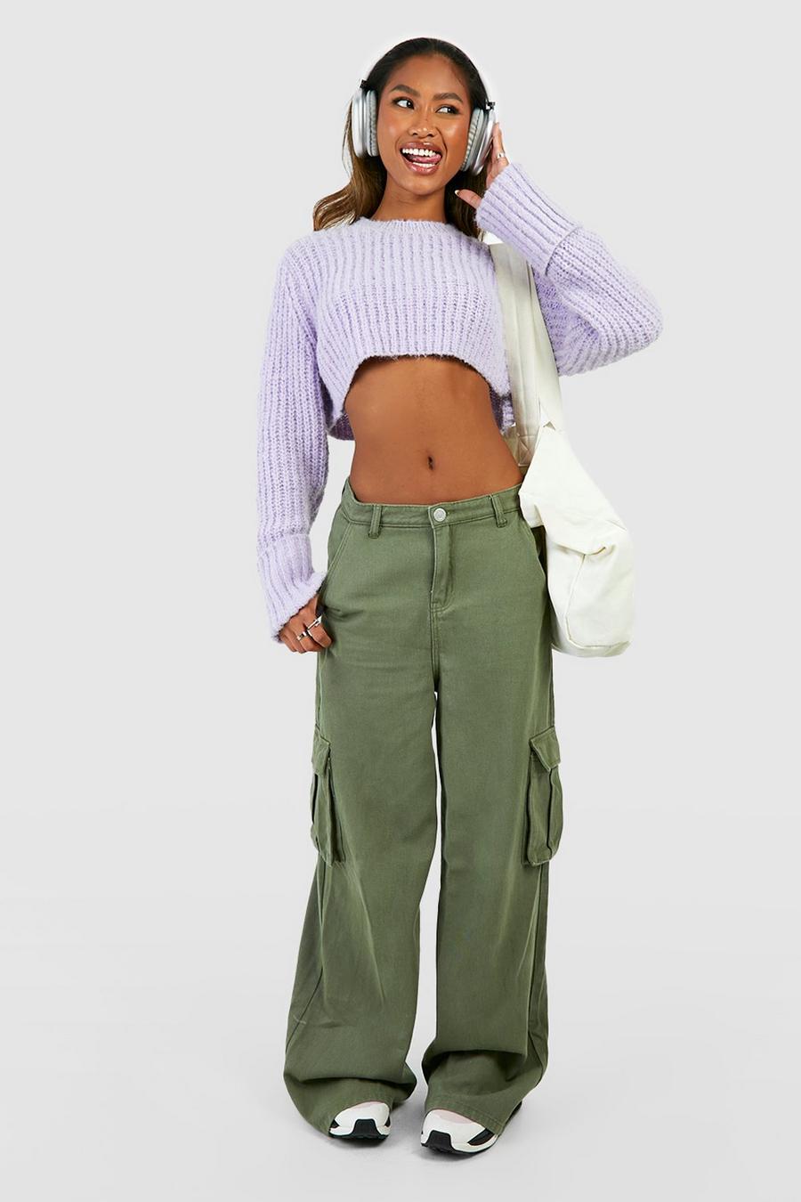 Lilac Zachte Mergel Crop Top Met Diepe Manchettes