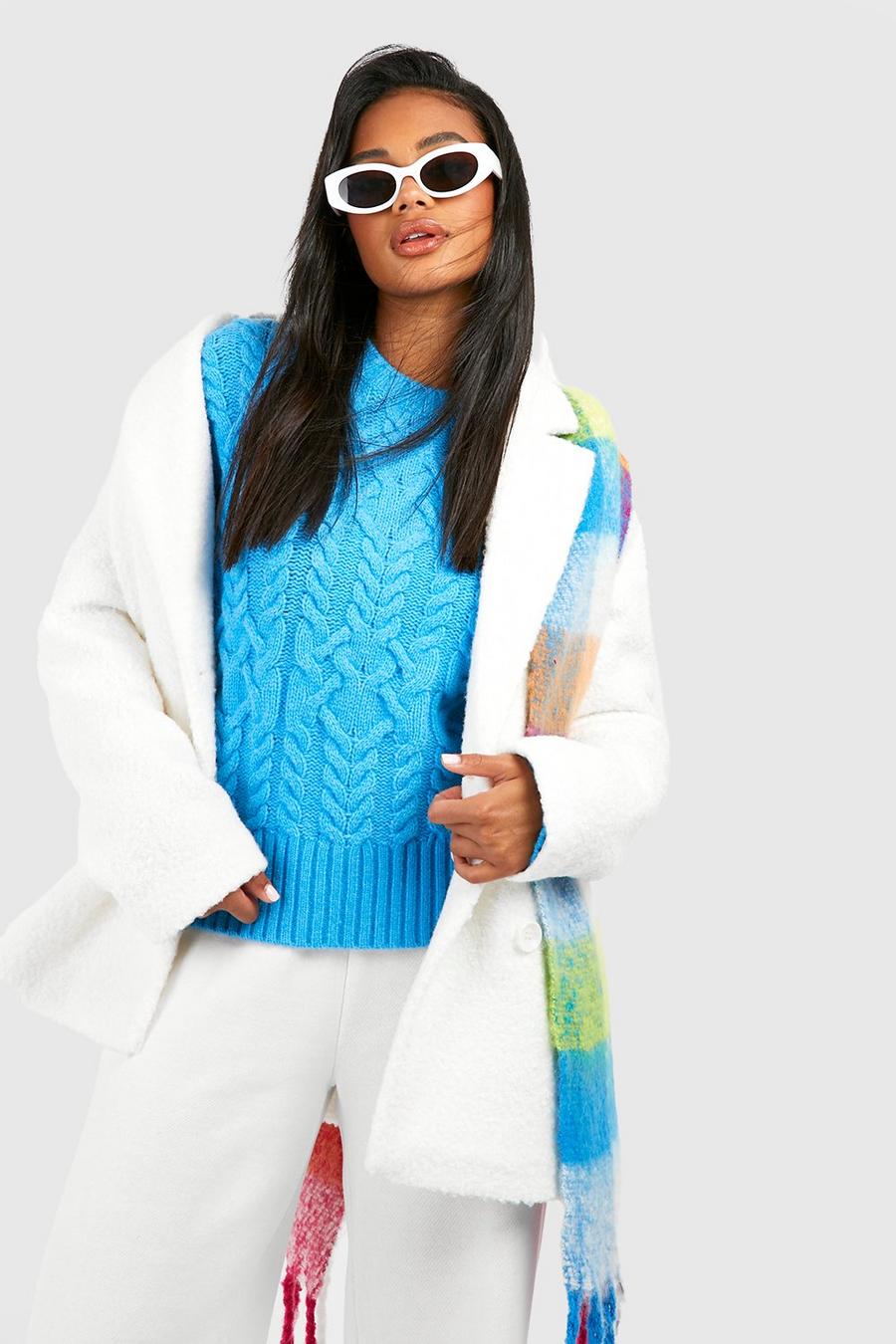 Maglione in maglia intrecciata mista, Bright blue