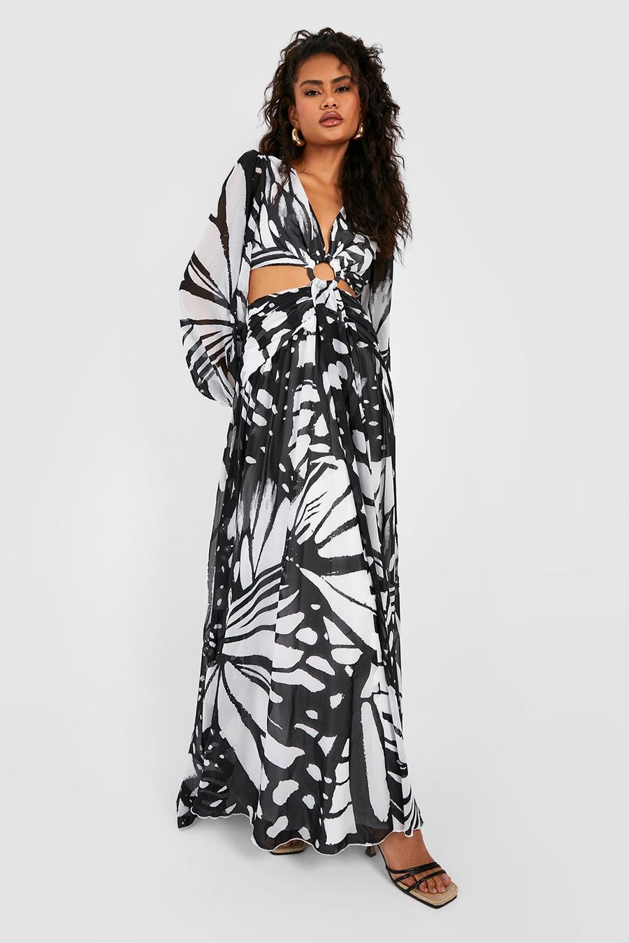 Black Abstract Butterfly Cut Out Maxi Dress image number 1