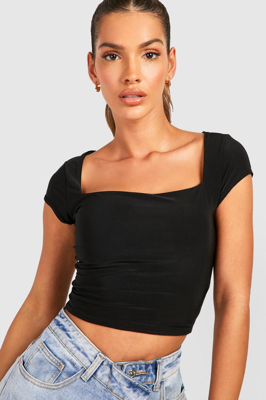 Double Layer Square Neck Cap Sleeve Top
