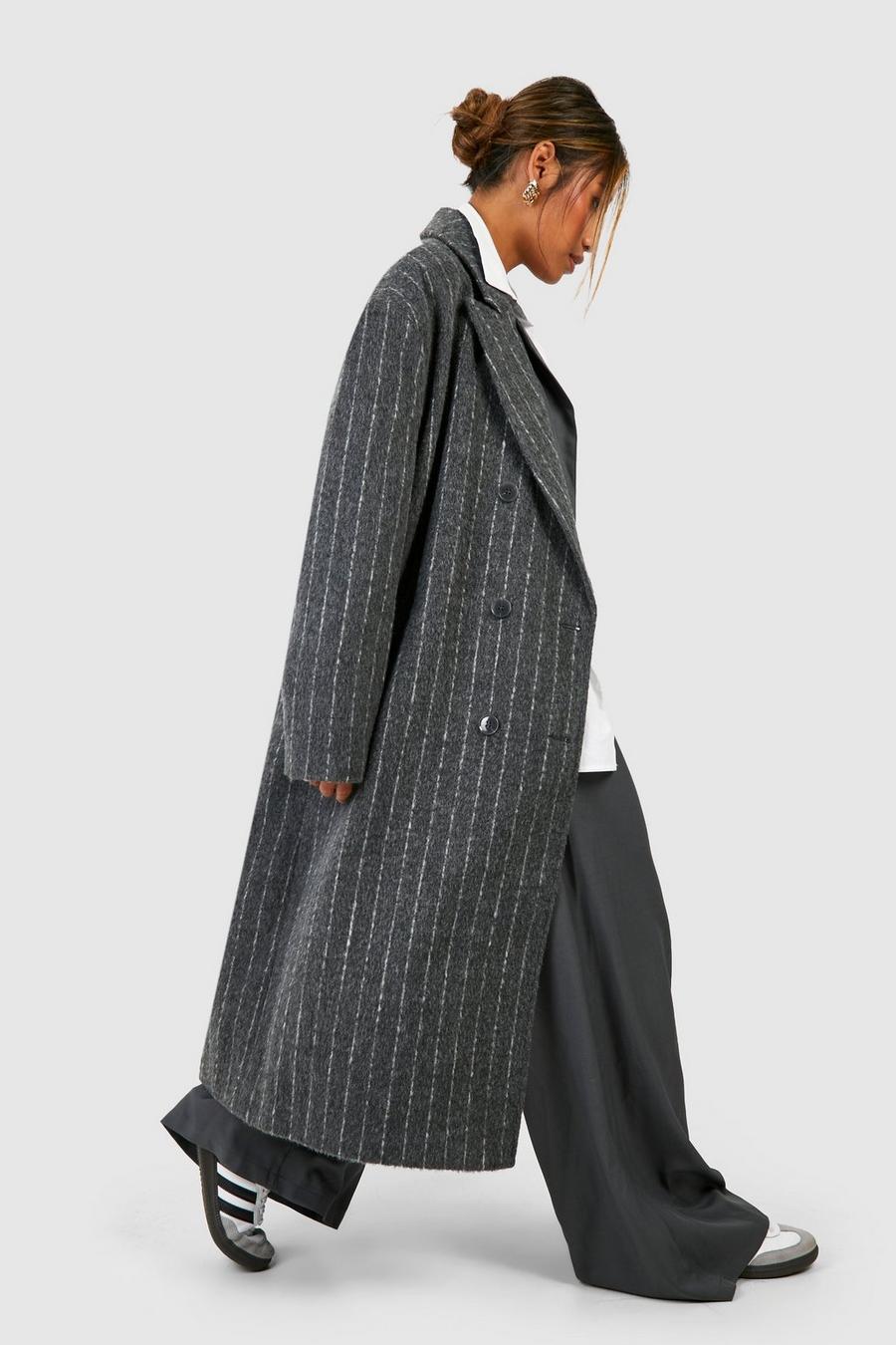 Manteau oversize à rayures fines, Grey