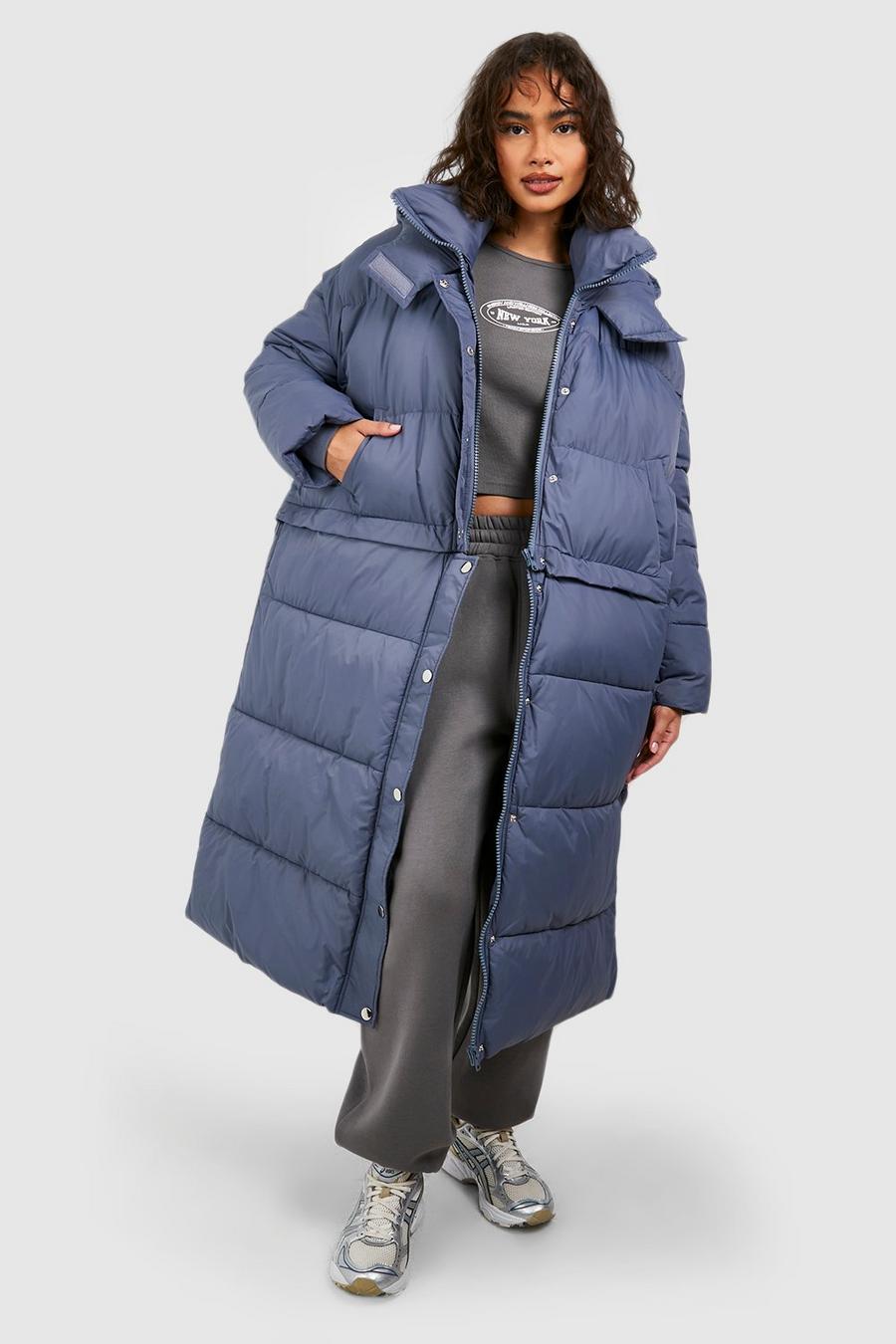 Denim-blue 4 In 1 Detachable Oversized Puffer Jacket  image number 1