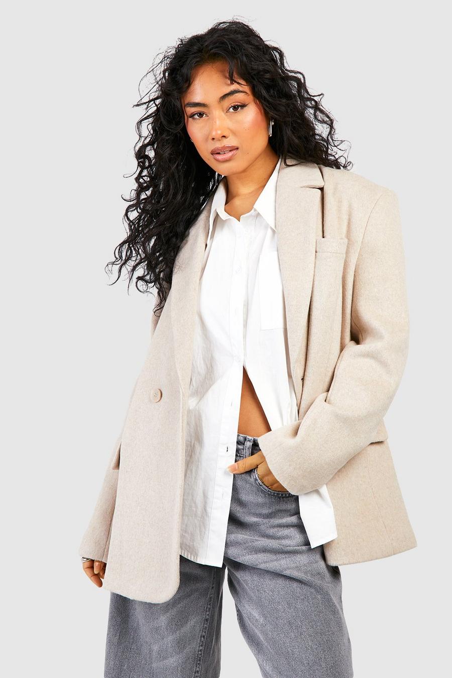 Oatmeal Oversized Double Breasted Wool Blazer  image number 1