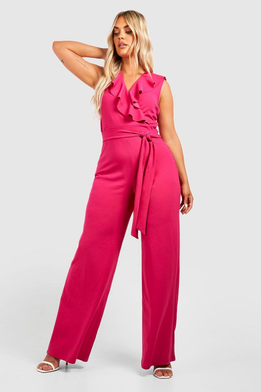 Grande taille - Combinaison jupe-culotte à volants, Hot pink