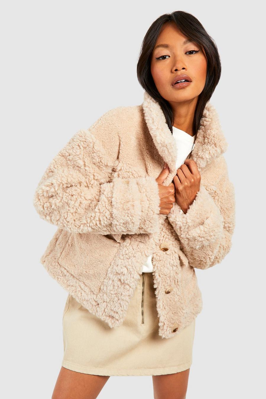 Stone Textured Faux Fur Jacket image number 1
