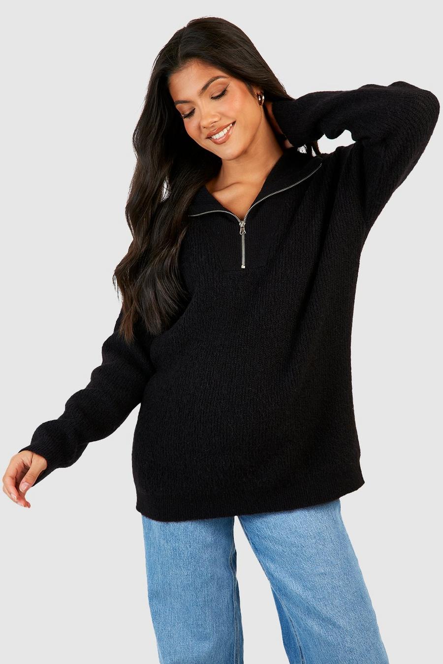 Black Maternity Half Zip Sweater