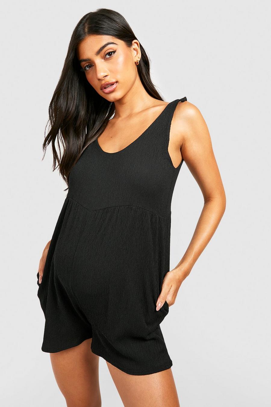 Black Maternity Textured Tie Front Playsuit
