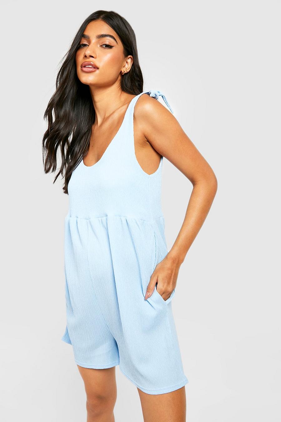Light blue Maternity Textured Tie Front Romper image number 1