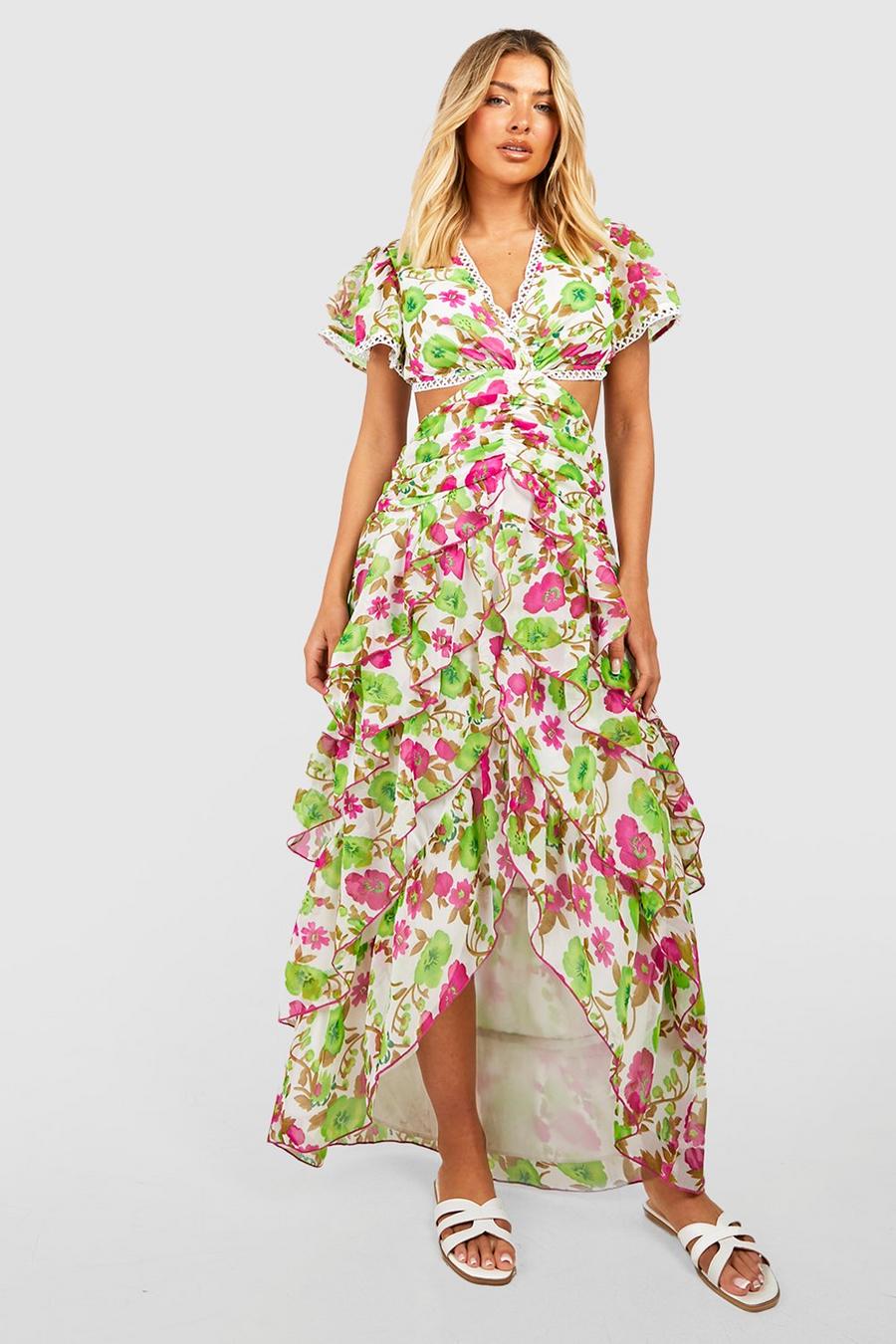 Floral Print Cut Out Midi Dress image number 1
