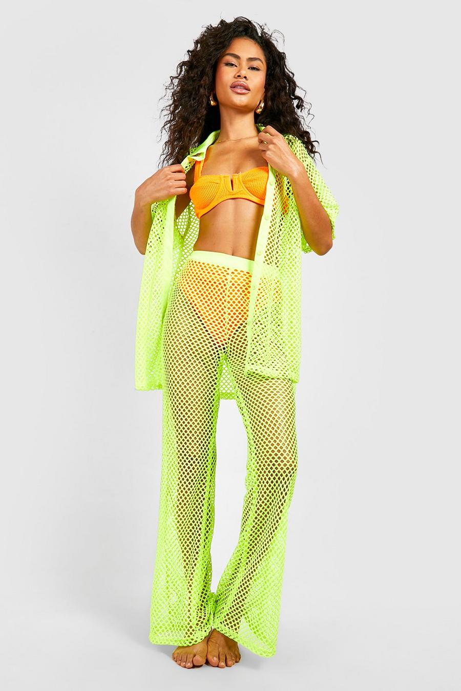 Lime Fishnet Flared Beach Pants image number 1