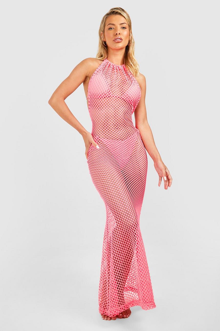 Baby pink Fishnet Open Back Beach Maxi Dress