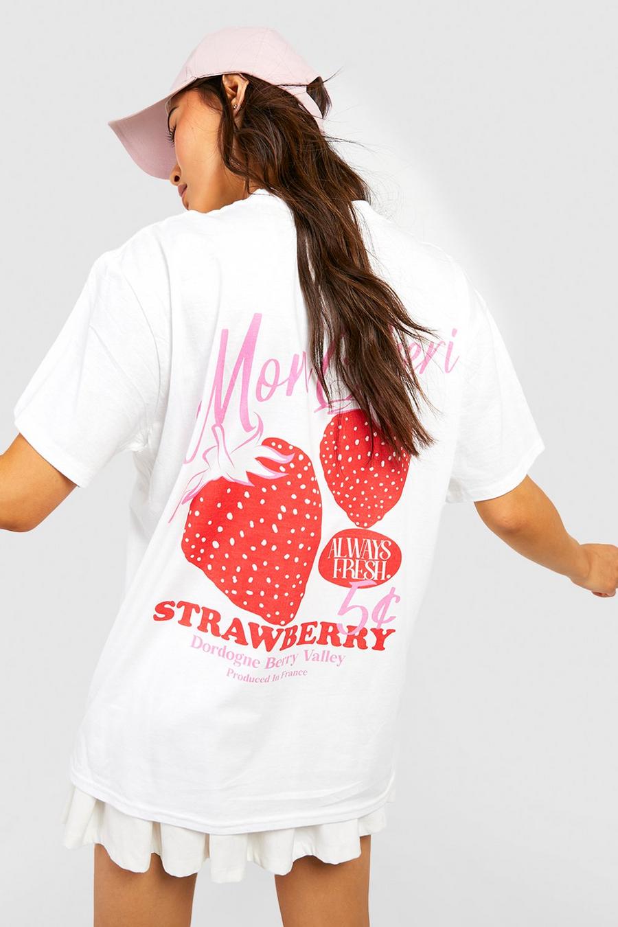 Camiseta oversize con estampado gráfico de fresas en la espalda, White