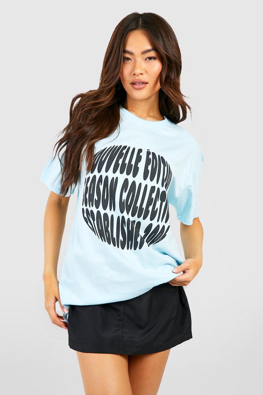 Camiseta oversize con estampado Season Collective de círculo, Light blue