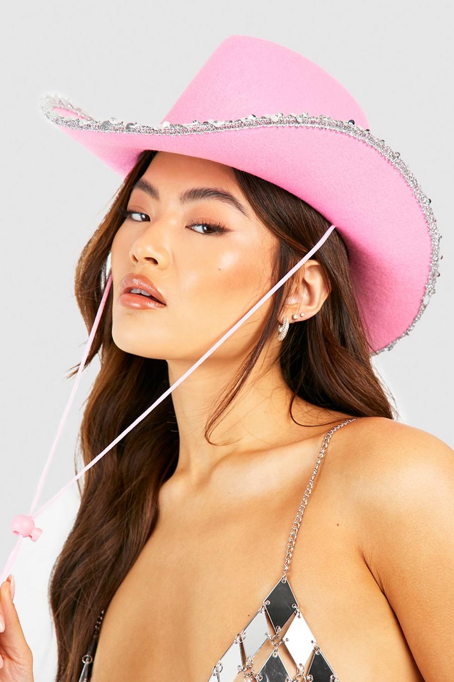 Sombrero de vaquero estilo Western con lentejuelas rosas, Pink