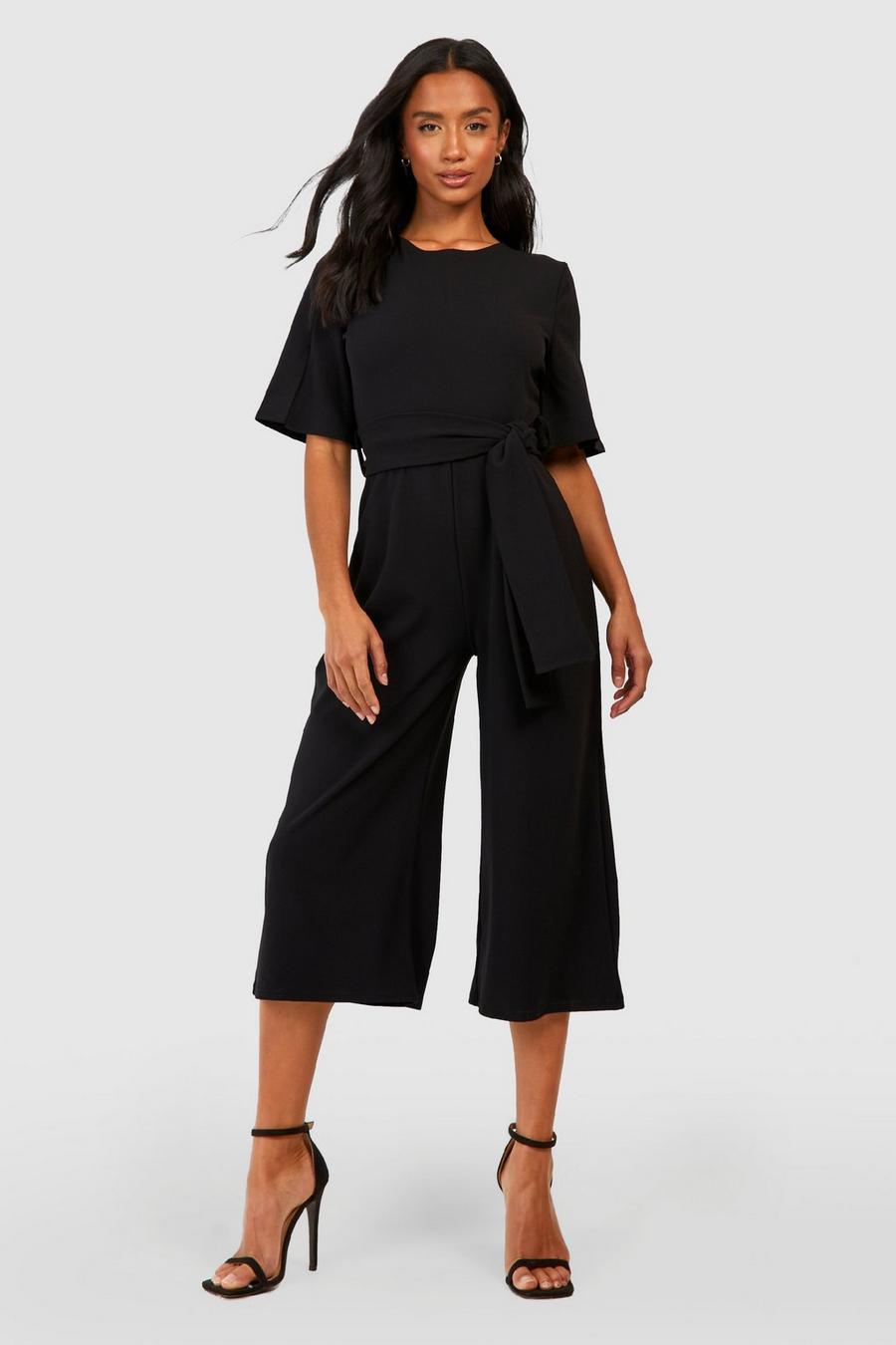 Black Petite Belted Culotte Jumpsuit