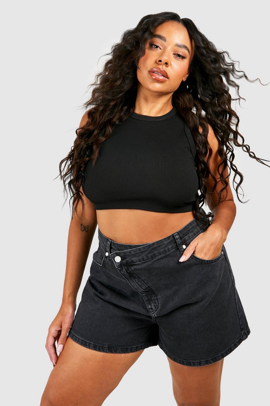 Washed black Plus Dropped Waist Boyfriend Shorts