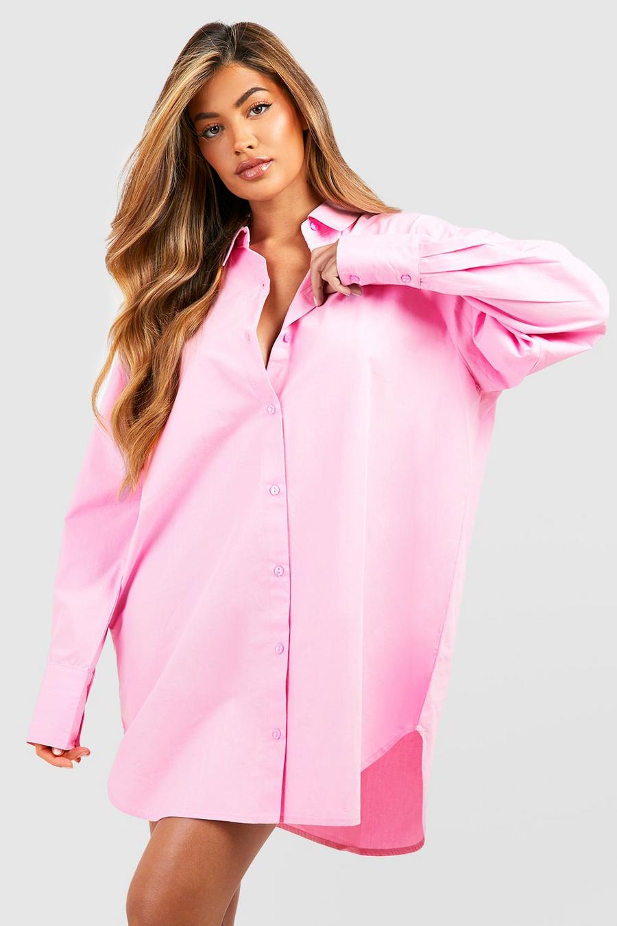 Camicia da notte oversize in cotone, Pink
