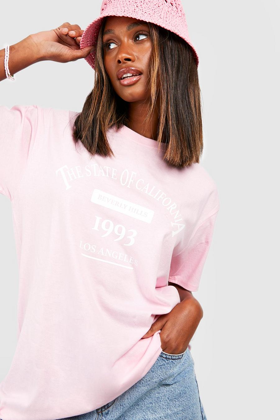 Camiseta oversize con estampado de California 1993, Light pink