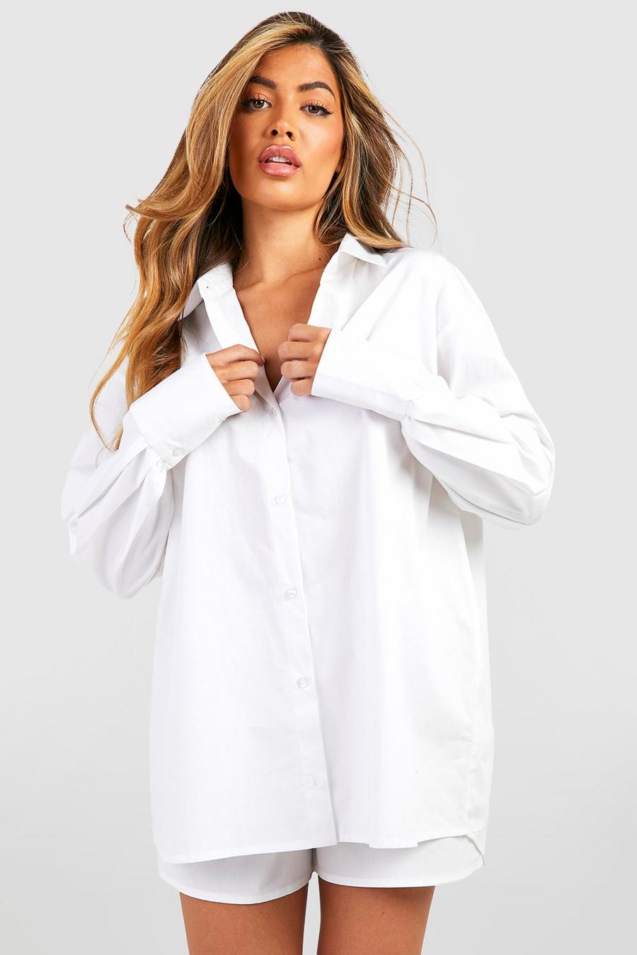 White Oversize skjorta i bomull image number 1