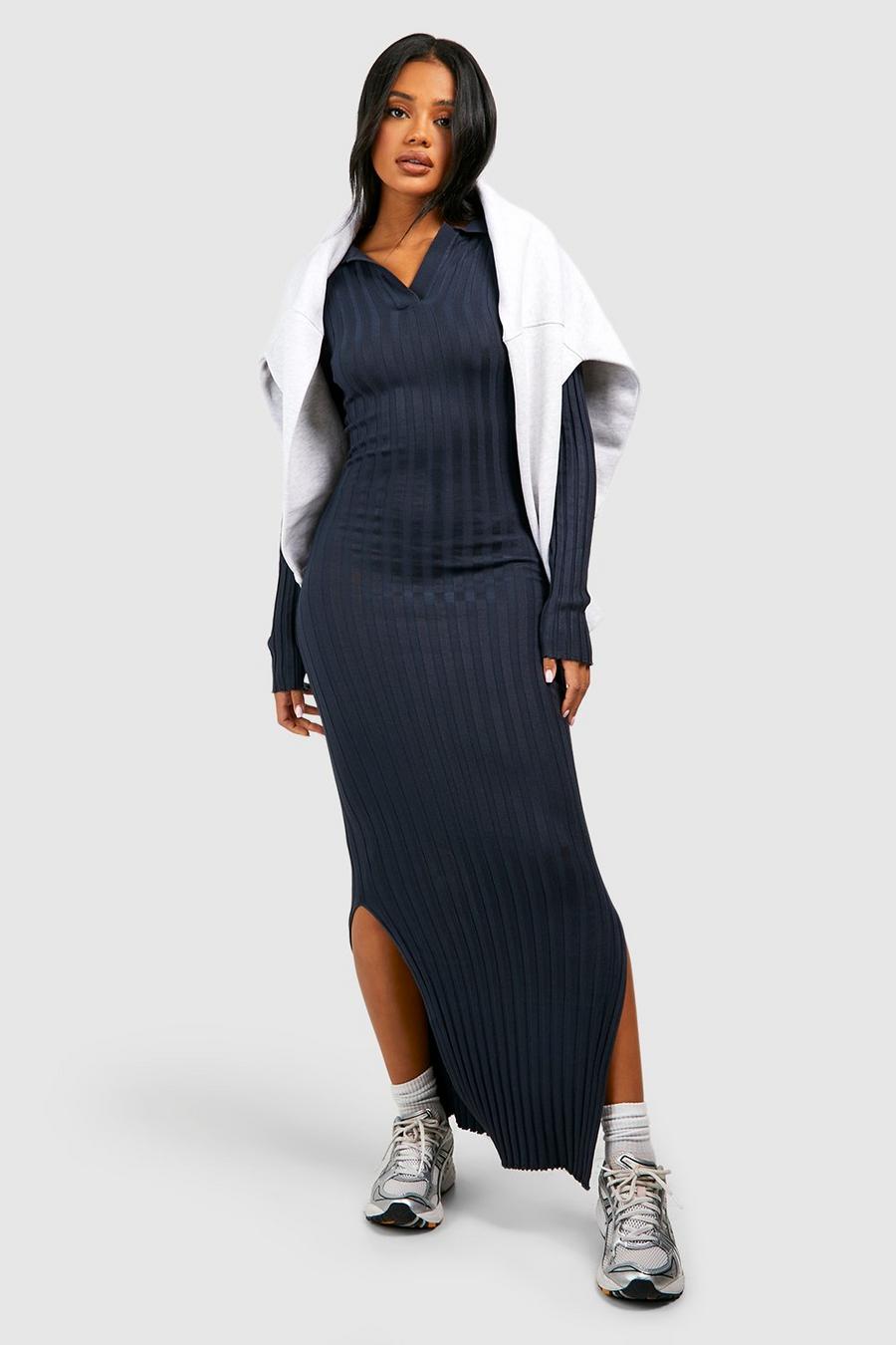 Charcoal Wide Rib Knitted Maxi Dress