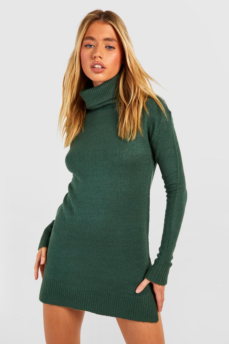 Dark green Turtleneck Oversized Sweater Dress