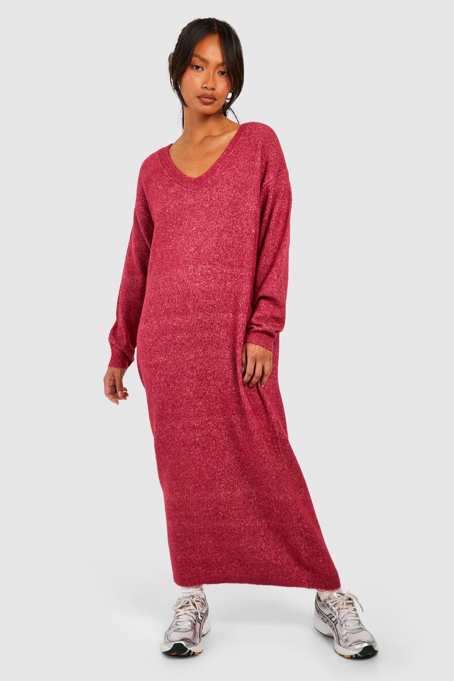 Raspberry Slouchy Soft Knit Maxi Knitted Dress