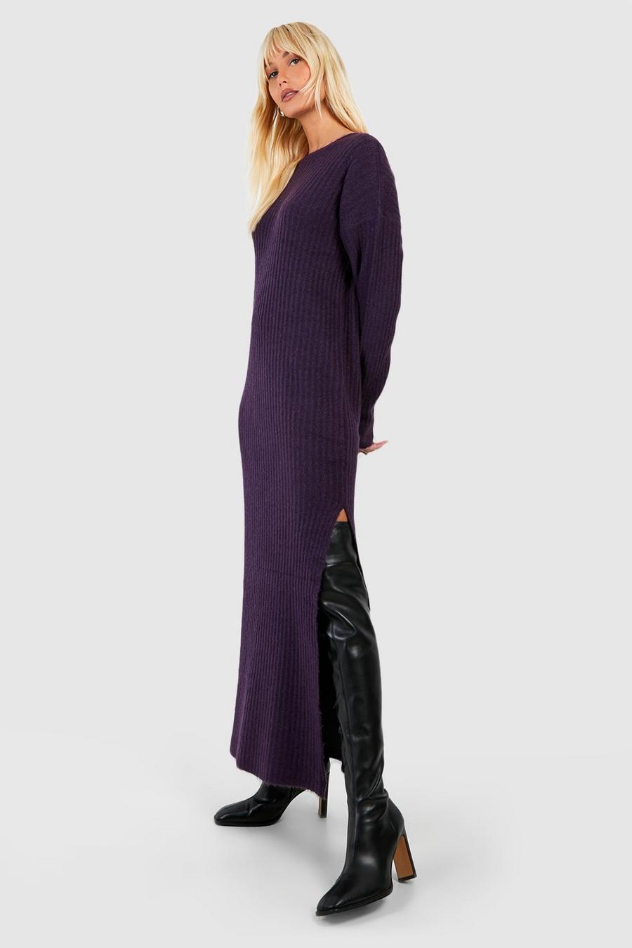 Vestito longuette in maglia a coste morbide, Purple