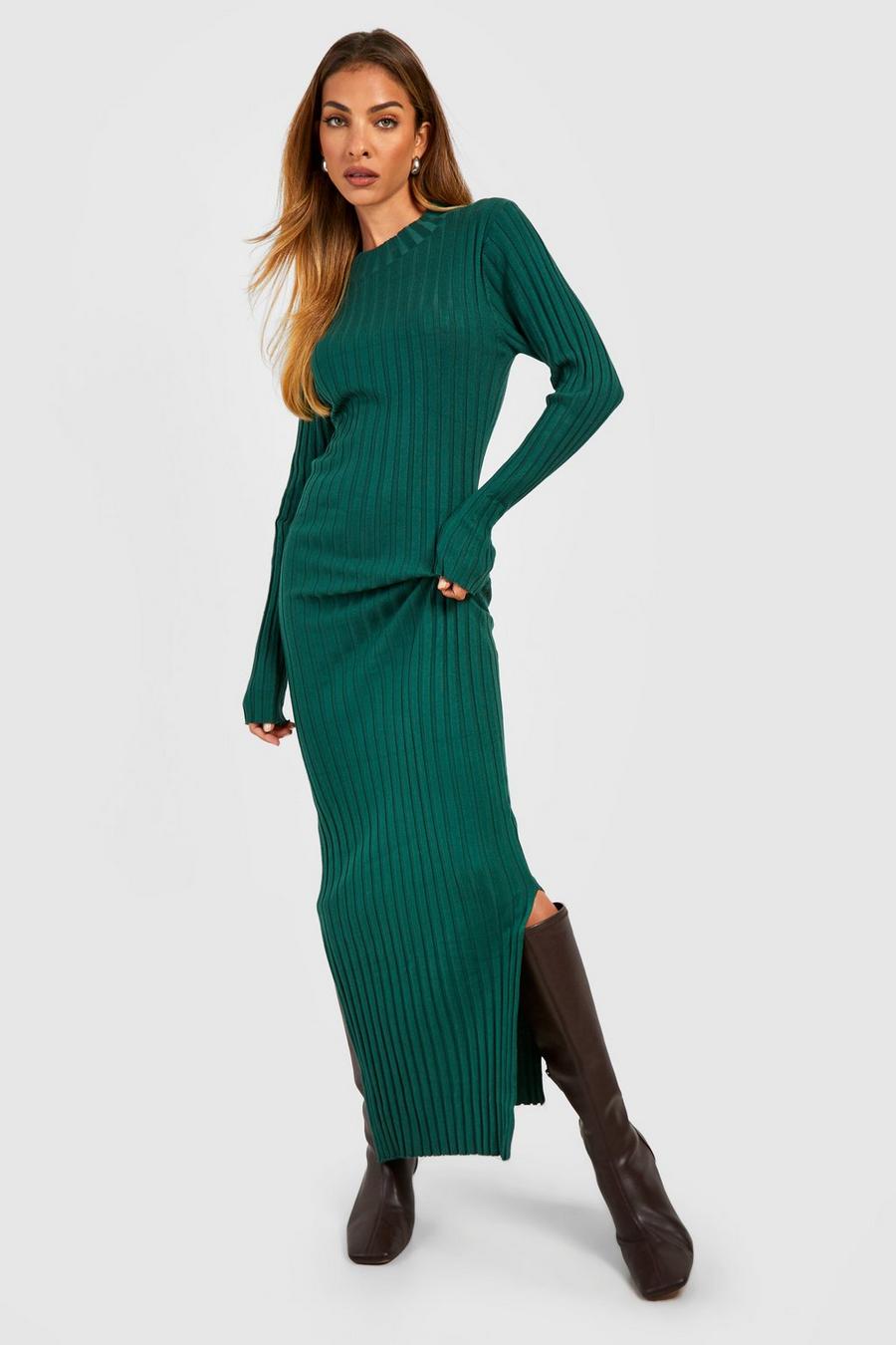 Bottle High Neck Rib Knitted Maxi Dress image number 1