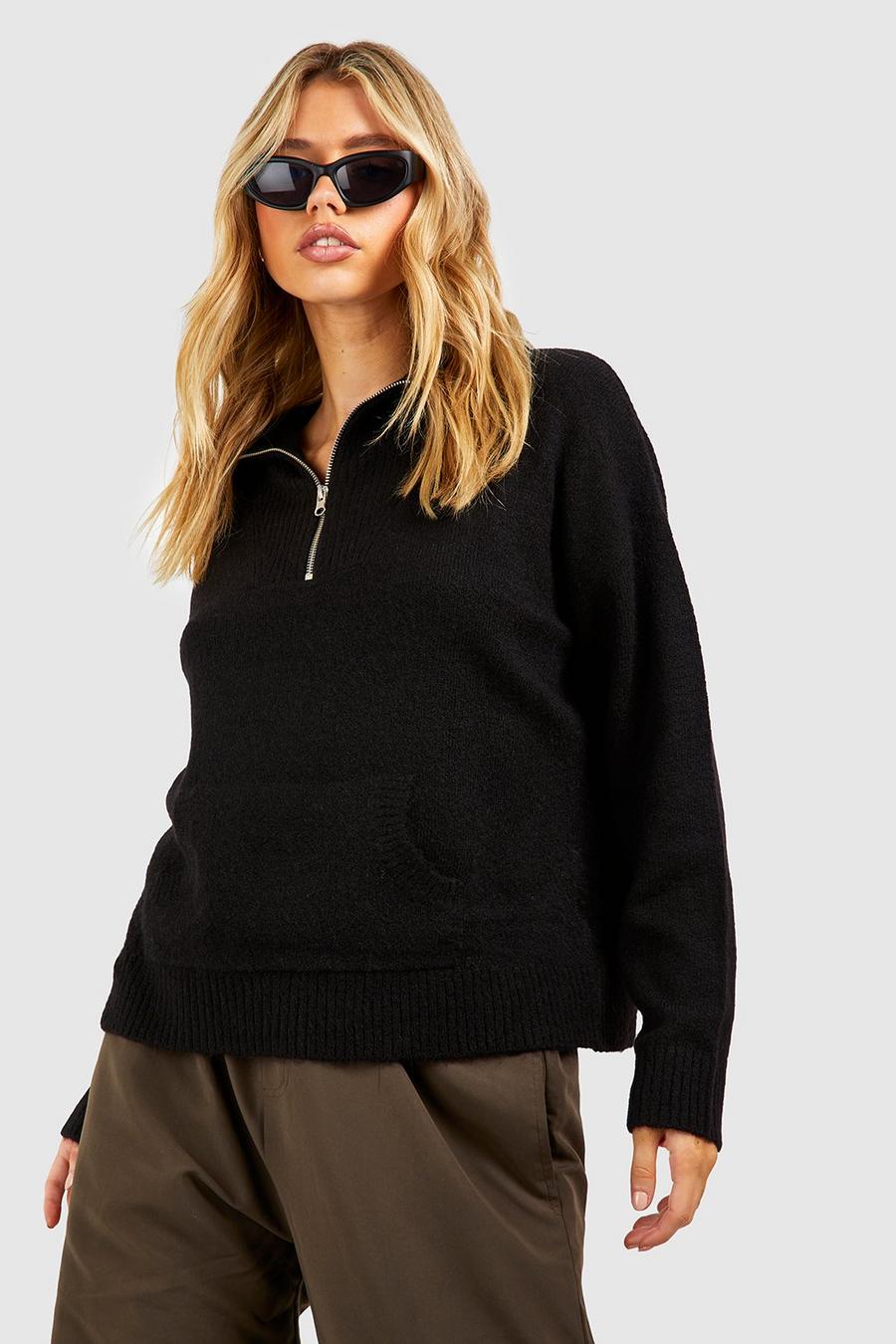 Black Half Zip Collared Polo Sweater