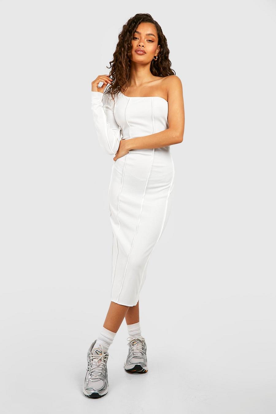 Ivory Seam Detail Asymmetric Midi Dress