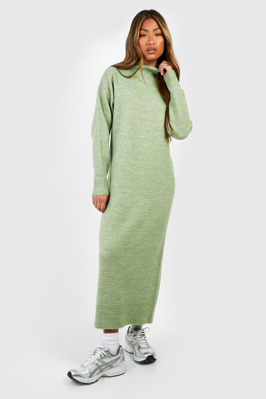 Khaki Soft Knit Fine Gauge Midi Dress image number 1