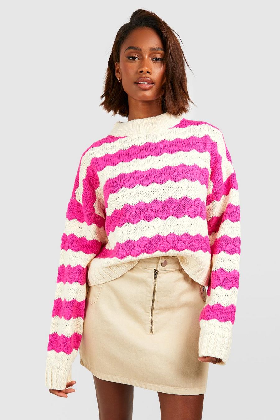 Pullover mit breiten Streifen, Pink