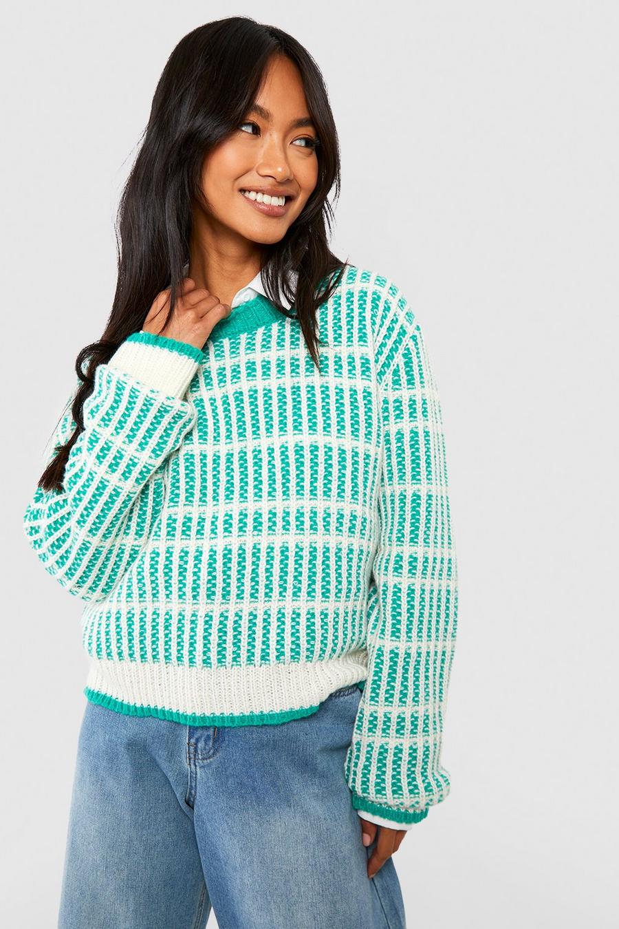 Green Soft Knit Stripe Sweater