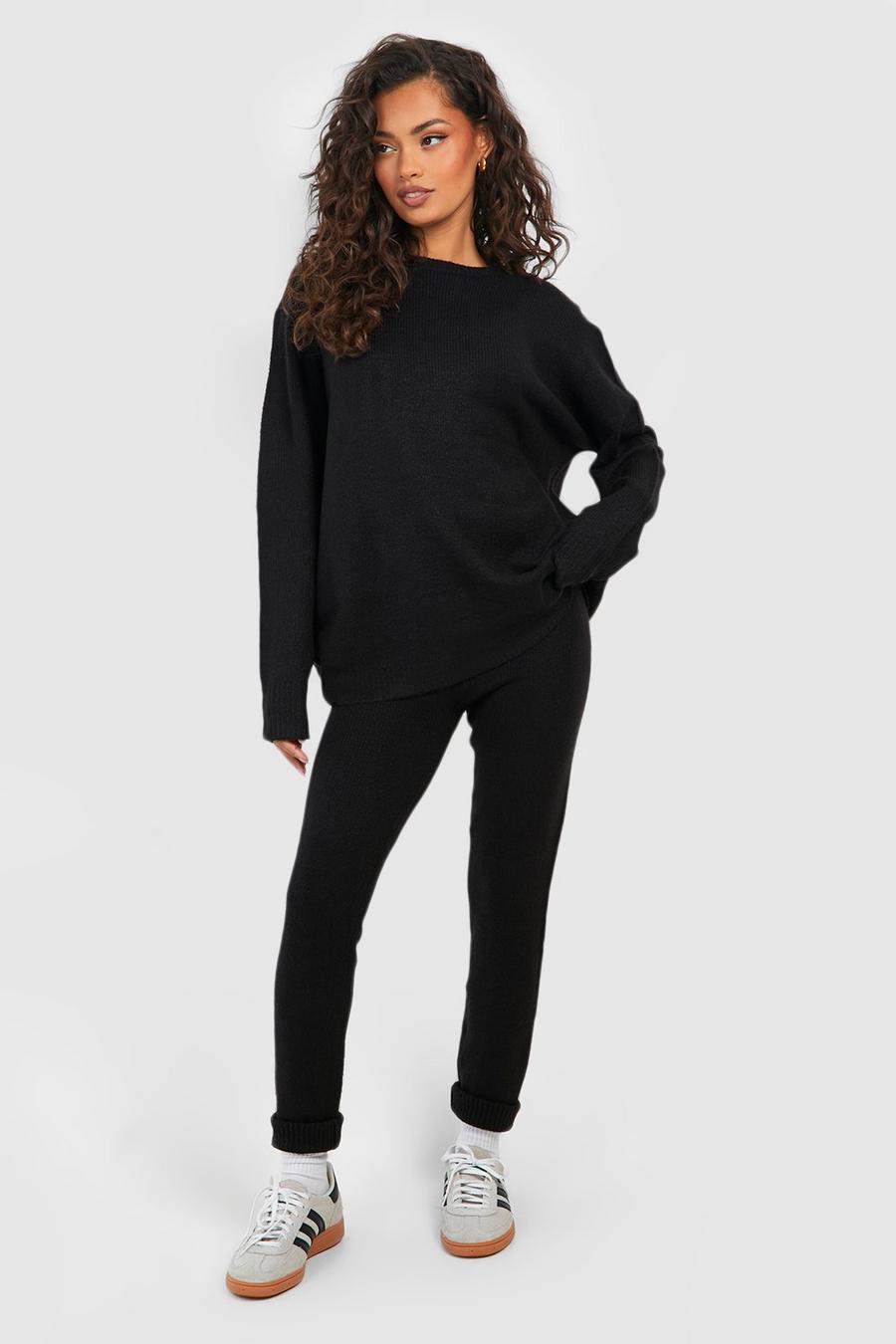 Maglione a girocollo in maglia morbida & pantaloni coordinati, Black