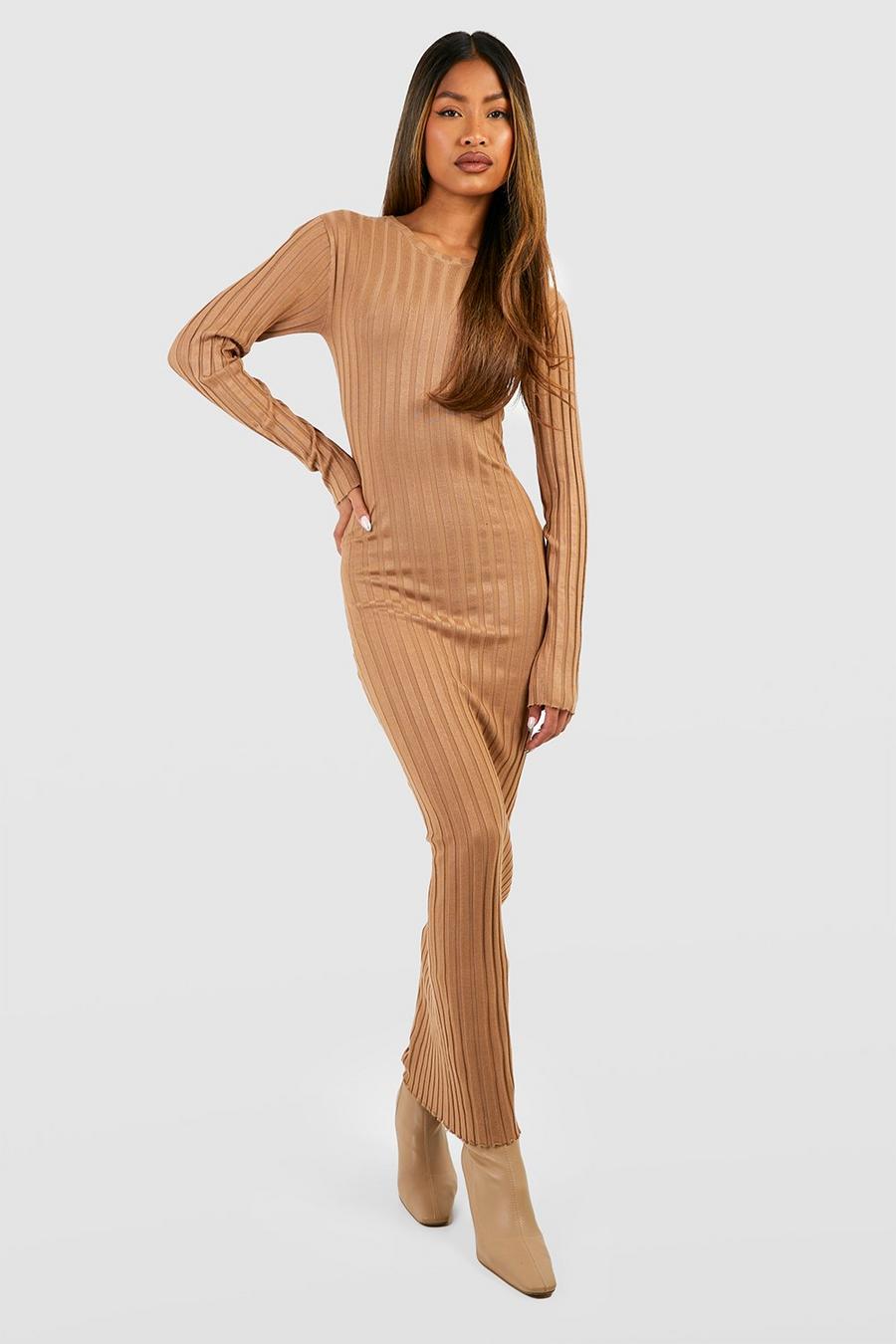 Taupe Heavy Rib Knitted Maxi Dress