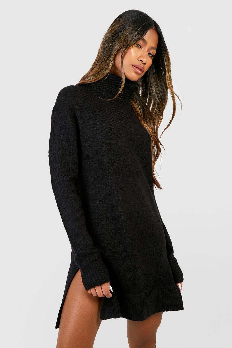 Black Roll Neck Oversized Jumper Dress