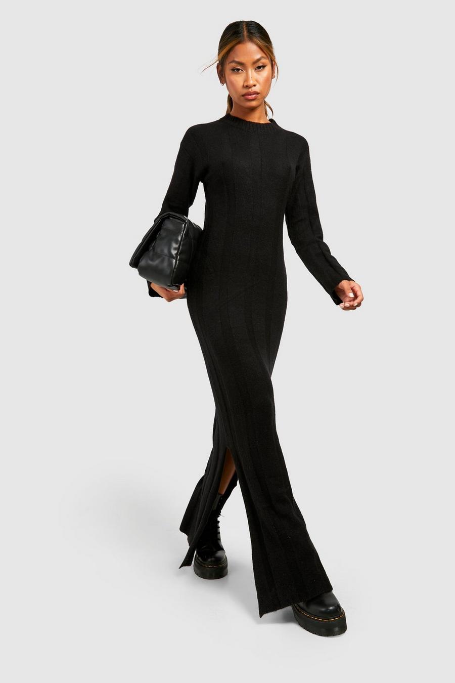 Black Wide Rib Knitted Maxi Dress image number 1