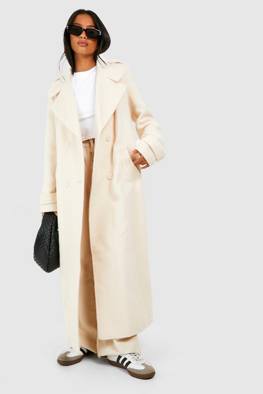 Ivory Petite Collar Detail Double Breasted Wool Maxi Coat