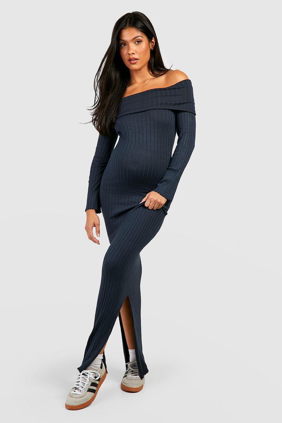 Ink Maternity Off The Shoulder Neckline Knitted Maxi Dress