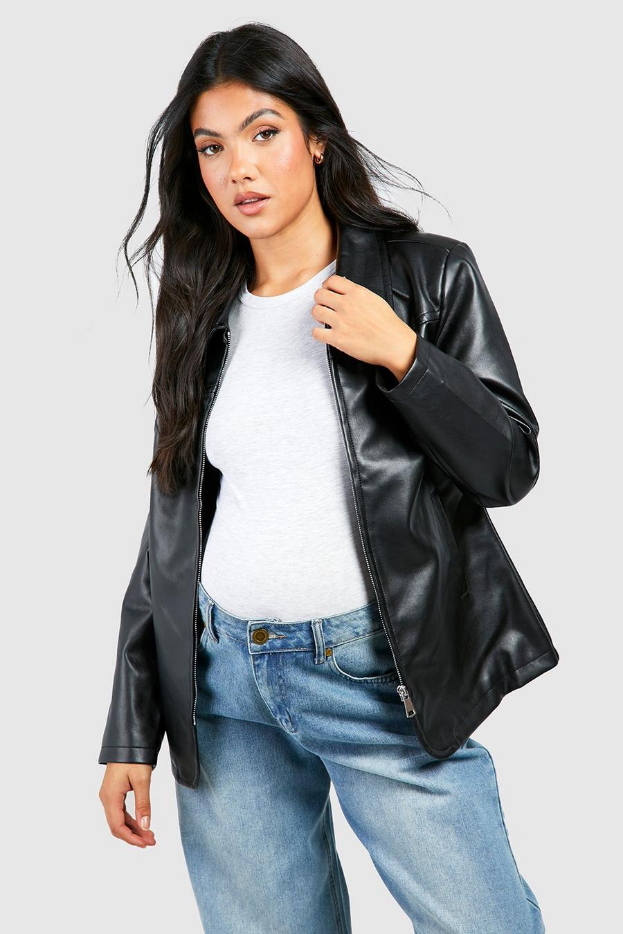 Black Maternity Faux Leather Boxy Jacket